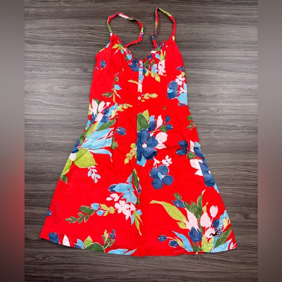 Hollister Dresses & Skirts - Hollister Red Floral Spaghetti Strap Sundress Size XS